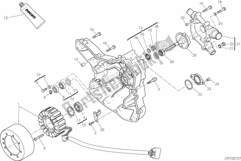 All parts for the Water Pump-altr-side Crnkcse Cover of the Ducati Monster 1200 R USA 2017